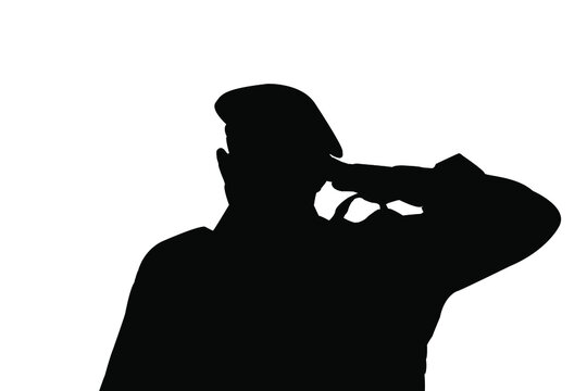 Silhouette of an Israeli soldier. Soldier salutes and on the head of the silhouette an IDF army beret, Vector