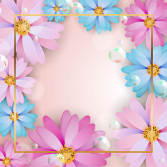 Obraz na płótnie Canvas Square pattern with flowers, frame and place for text. Vector Illustration
