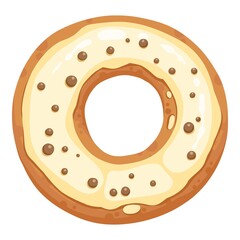 Donut glazed with colorful sugar and icing and topped with sprinkles lying isolated on white background. Tasty fried dough confectionery or dessert. Vector illustration. Realistic cartoon style