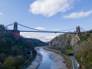 Clifton Suspension Bridge, Side view, drone POV. Bristol, UK