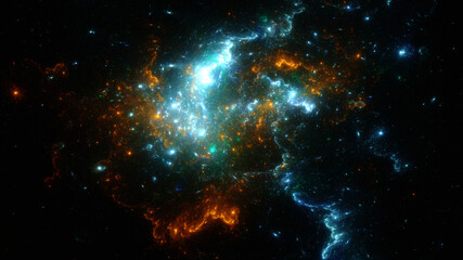 Abstract background, smooth multicolored lines on a black background.