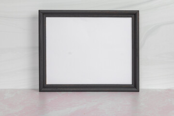 Fototapeta na wymiar Blank empty dark gray picture frame white poster ready for content no people sign board background