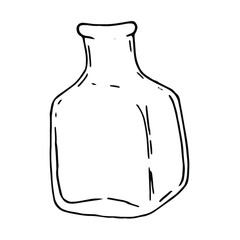 Hand draw vintage glass bottle. Outline retro ink, antique accessories. 