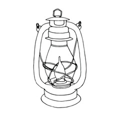 Hand draw outline old oil lamp. Vintage lamp. Retro accessories