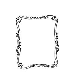 Hand draw vintage frame. Outline retro border, antique accessories. Mirror