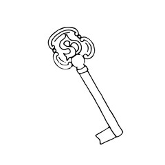 Hand draw vintage key. Outline retro key, antique accessories