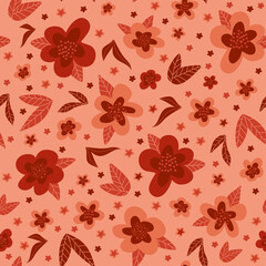 Seamless pattern in doodle style. Floral abstract cartoon elements hand drawn. Vector background