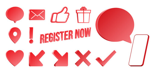 Vector illustration red 3D icon collection