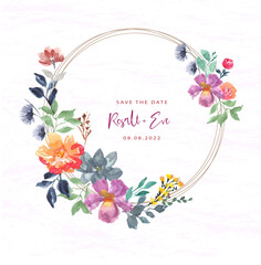 colorful floral wreath watercolor with circle frame