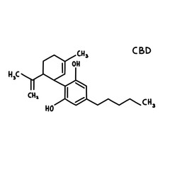 cbd chemical formula doodle icon, vector color illustration
