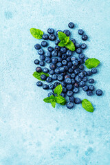 Ripe, sweet blueberries bowl table for healthy nutrition