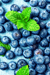Ripe, sweet blueberries bowl table for healthy nutrition