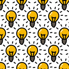 light bulb seamless doodle pattern, vector color illustration