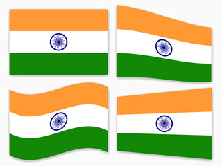 isolated the India flag set waving by the wind shapes, element for icon, label, banner, button etc. vector design.