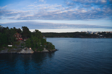 Fototapeta na wymiar Fjaderholmarna island, SWEDEN - June 13, 2020. Fjaderholmarna island in the archipelago of Stockholm. photo taken by drone. High quality photo