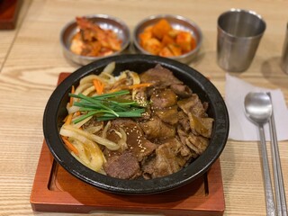 owl of rice served with toppings, food
