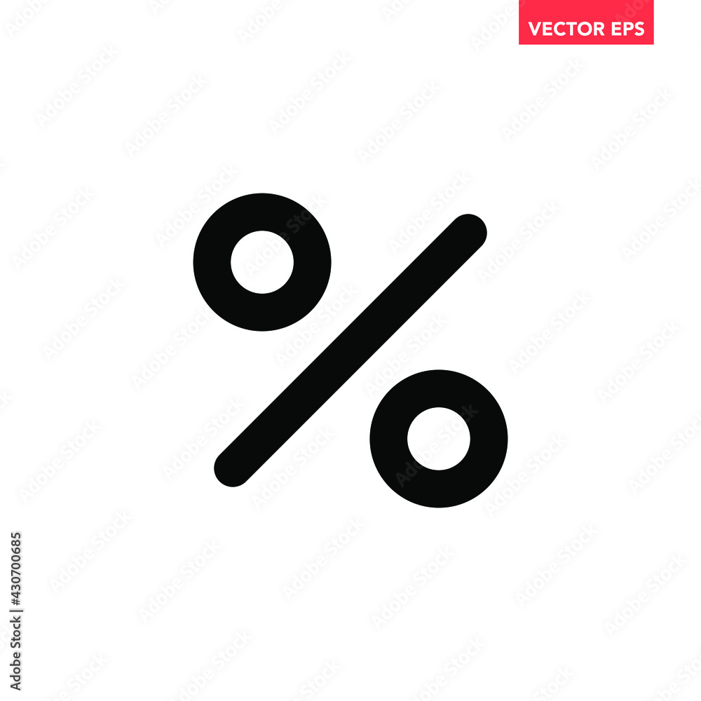 Poster black single percentage icon, simple discount sign flat design vector pictogram, infographic vector 