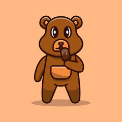 Cartoon Bear Eating Ice cream Vector Icon concept illustration