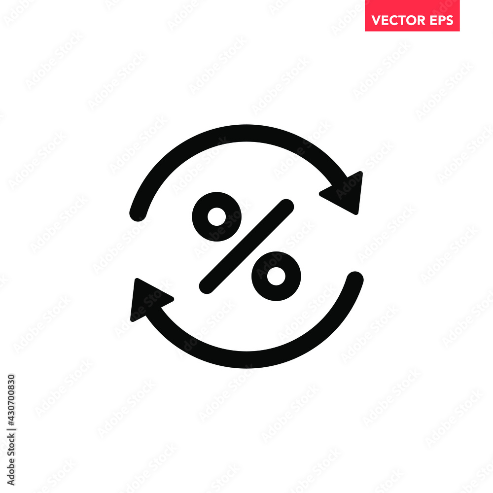 Poster black round rate exchange icon, simple finanical spin flat design vector pictogram, infographic vect