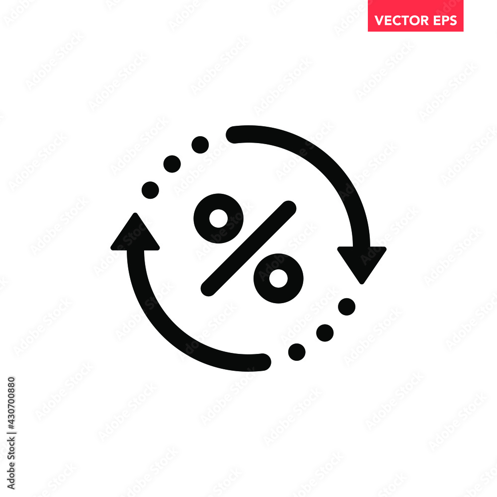 Poster black round rate exchange icon, simple finanical spin flat design vector pictogram, infographic vect