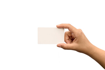 Fototapeta premium Female hand with a blank card isolated on white background with clipping path.