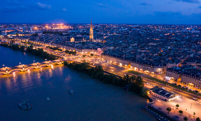 Fototapeta premium Night aerial view of historic centre of Bordeaux. France. High quality photo