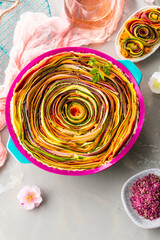 vegetable Spiral tart with zucchini, eggplant, carrot