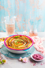 vegetable Spiral tart with zucchini, eggplant, carrot