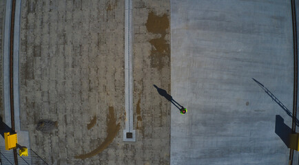 Stockholm Norvik Port, Sweden, 2020-03-18: Aerial view of installing new cranes, shipped from China to Sweden. High quality photo