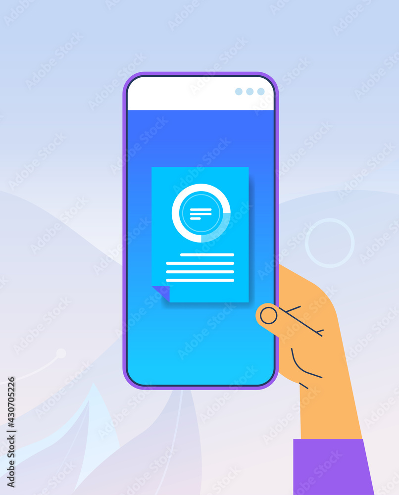 Aufkleber human hand using mobile app online data statistics remote business control on smartphone screen