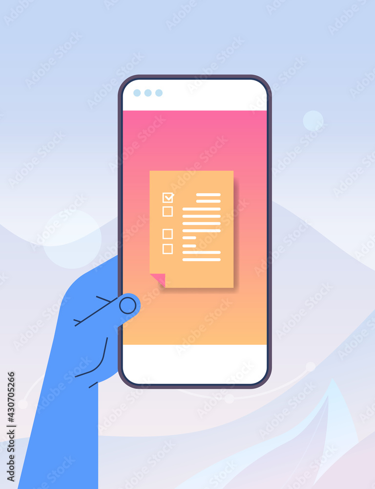 Aufkleber human hand using mobile app online data statistics remote business control on smartphone screen