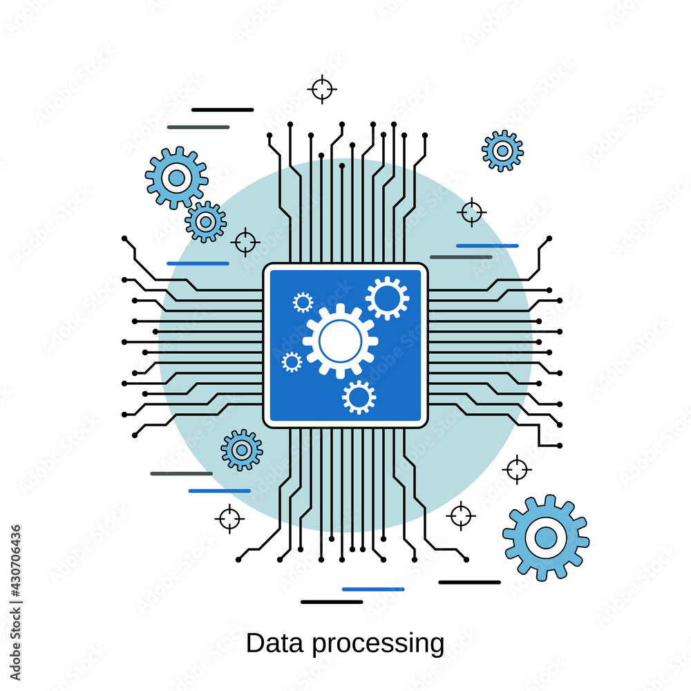 Aufkleber data processing, information computing flat design style vector concept illustration