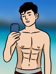 Fototapeta premium cartoon cute man on blue background