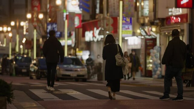 Slow-motion of people walking in Shinjuku ni-chome at night.