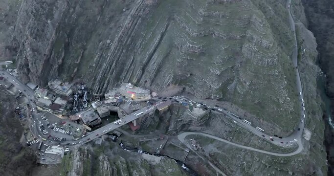 Drone flying over a river and Falls Bekhal Tourist road - 4k 2021