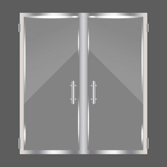 Glass doors in realistic style. Glare texture. Modern background design. Vector illustration. Stock image. EPS 10.