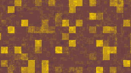 Many squares shapes pattern of yellow red colors and different sizes on bright background. Abstract vibrant illustration pattern backdrop and chaotic texture concept with copy space