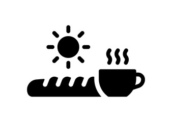 Breakfast icon. Coffee cup and baguette bread vector isolated.
