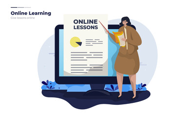 Teacher giving online lessons for an online school illustration concept