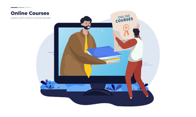 Vector illustration of getting a course certificate for an online course concept