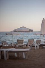 lounge chairs on the beach