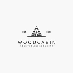 Wood cabin line art minimalist icon symbol logo vector illustration design. simple cabin logo concept