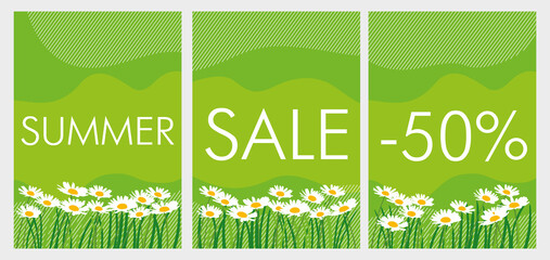 Summer sale 50 percent. A set of stickers. Vector graphics