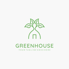 Greenhouse line art minimalist icon symbol logo vector illustration design. leaf nature logo concept