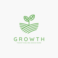 Growth line art icon symbol logo vector illustration design. simple leaf logo concept