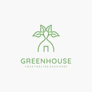 Greenhouse line art minimalist icon symbol logo vector illustration design. leaf nature logo concept