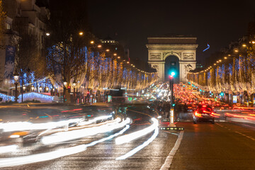 Paris, France - Dec 2015: Busy street at Champs Élysées, Paris.