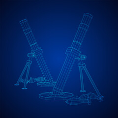 Firearm weapon army mortar and mine. Wireframe low poly mesh vector illustration