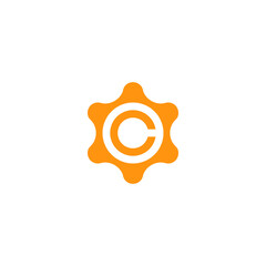 Abstract graphic illustration of a gear with the letter C in the middle