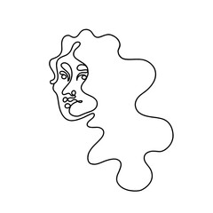 Modern stylish abstract linear portrait of a woman with long hair. Fashionable vector illustration.